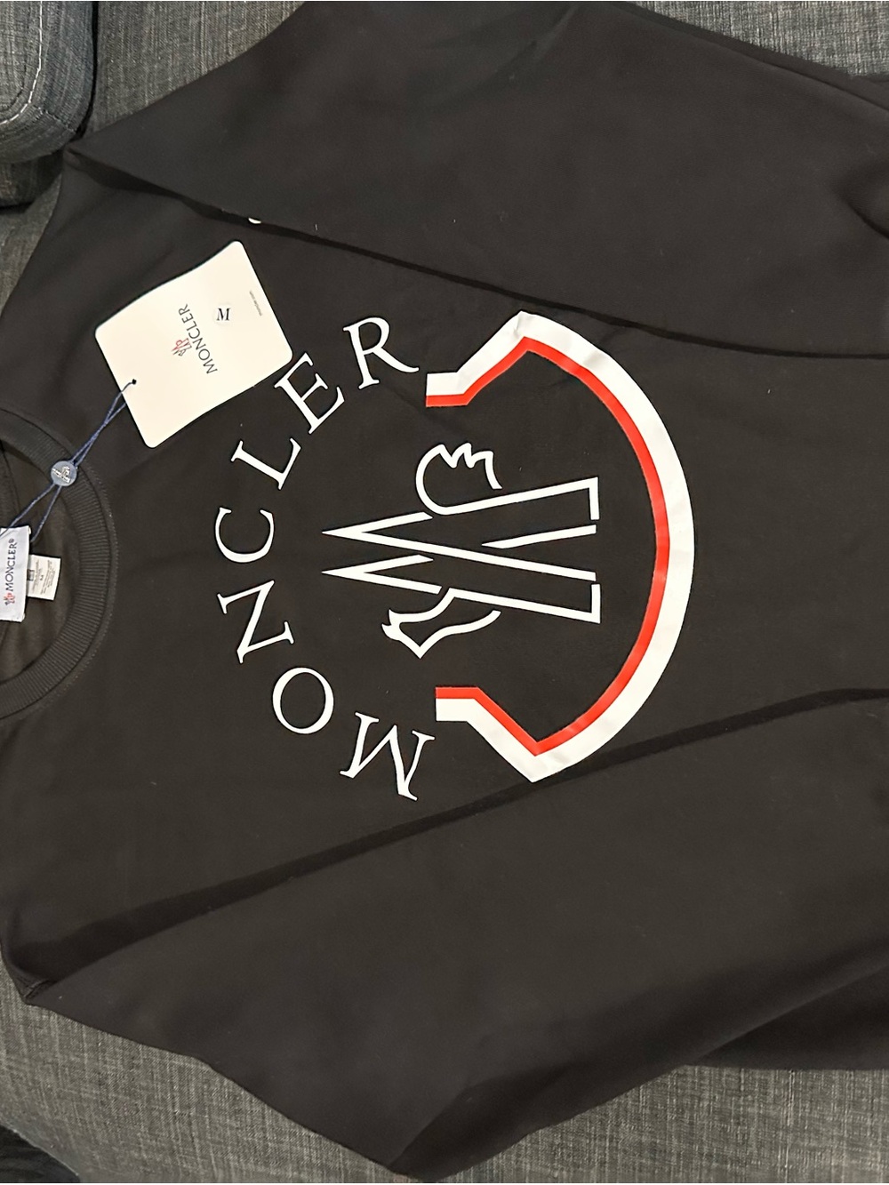 Moncler Black Crewneck Sweatshirt with Red & White Logo